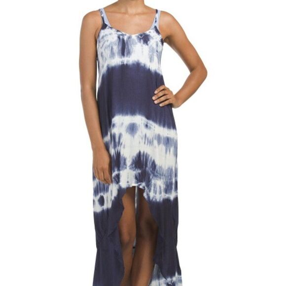 RAVIYA Navy Tie-Dye Hi-lo Cover-up Maxi Dress - LG - Picture 6 of 16